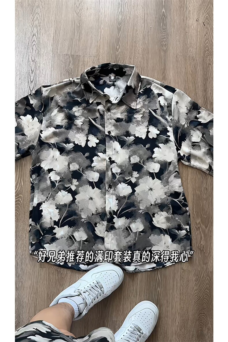 短袖衬衫男+短裤男套装男100%聚酯纤维M-5XL大码TZ78723P50控98,男装牛仔裤,星座226-1
