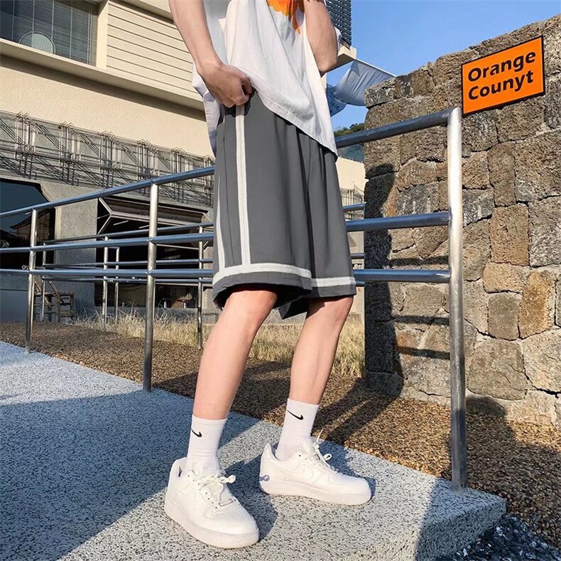 高街条纹短裤男夏季百搭外穿运动裤港风潮牌宽松休闲五分裤子,男装休闲裤,星座716-4