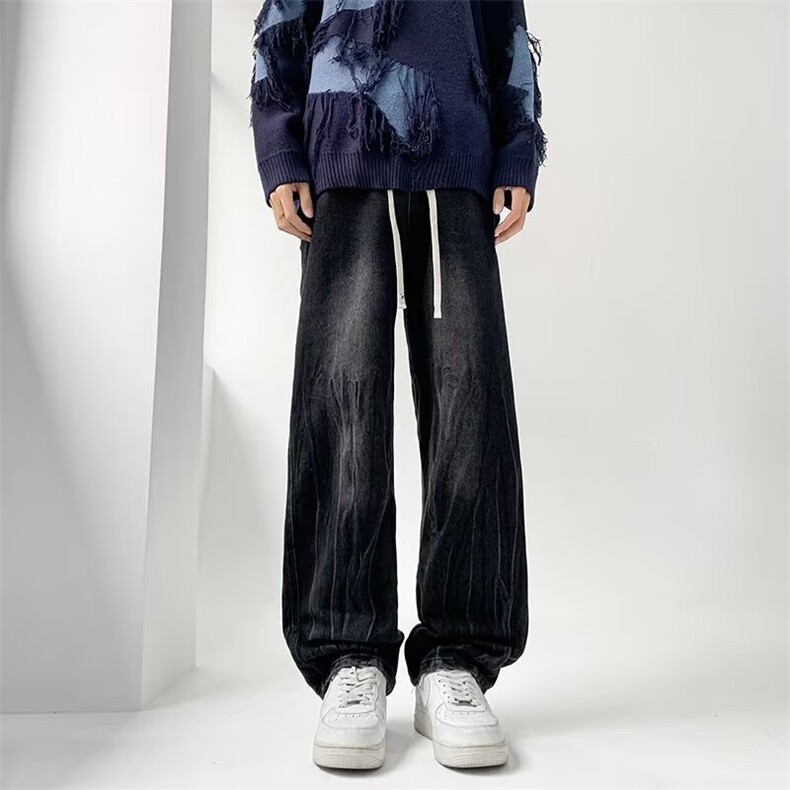 松紧腰美式扎花闪电纹显瘦休闲裤牛仔裤男百搭高街长裤子潮6122，男装休闲裤，星座506