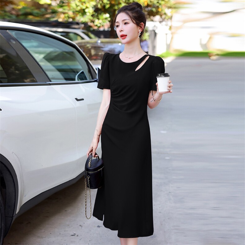 红色连衣裙女2025夏季新款高级感法式气质名媛别致绝美修身开叉裙,女装连衣裙,意芙