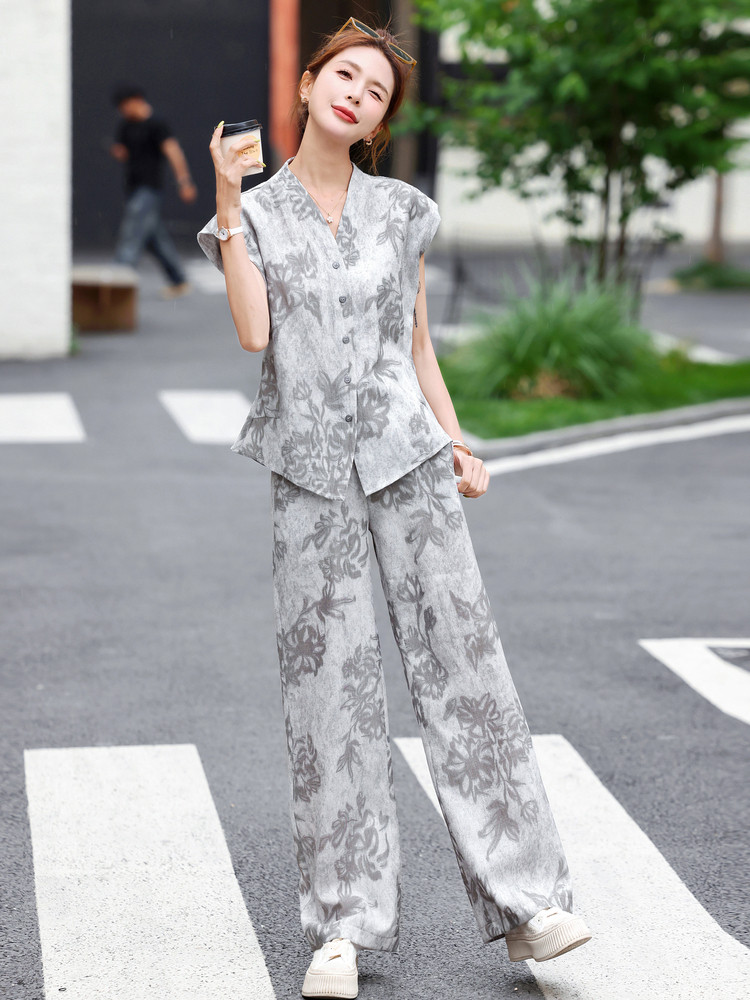时尚印花套装女2025夏季爆款小个子气质名媛减龄显瘦休闲两件套潮,女装套装/套裙,梦依杭