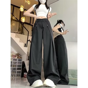 港风秋款男女西裤双层拼接情侣款直筒宽松休闲长裤h3100 P45图片