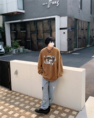 2024新款秋装复古美式水洗做旧宽松圆领卫衣301B-JB7891-P58，男装卫衣，星座301B