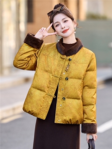 新中式盘扣羽绒服2025年冬季新款气质复古短款毛绒白鸭绒保暖外套图片