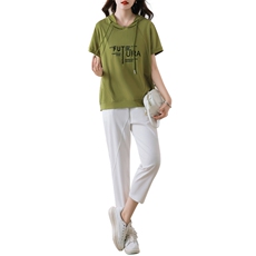 休闲运动套装夏季女2024宽松新款短袖连帽七分裤休闲薄两件套，女装套装/套裙，涵誉