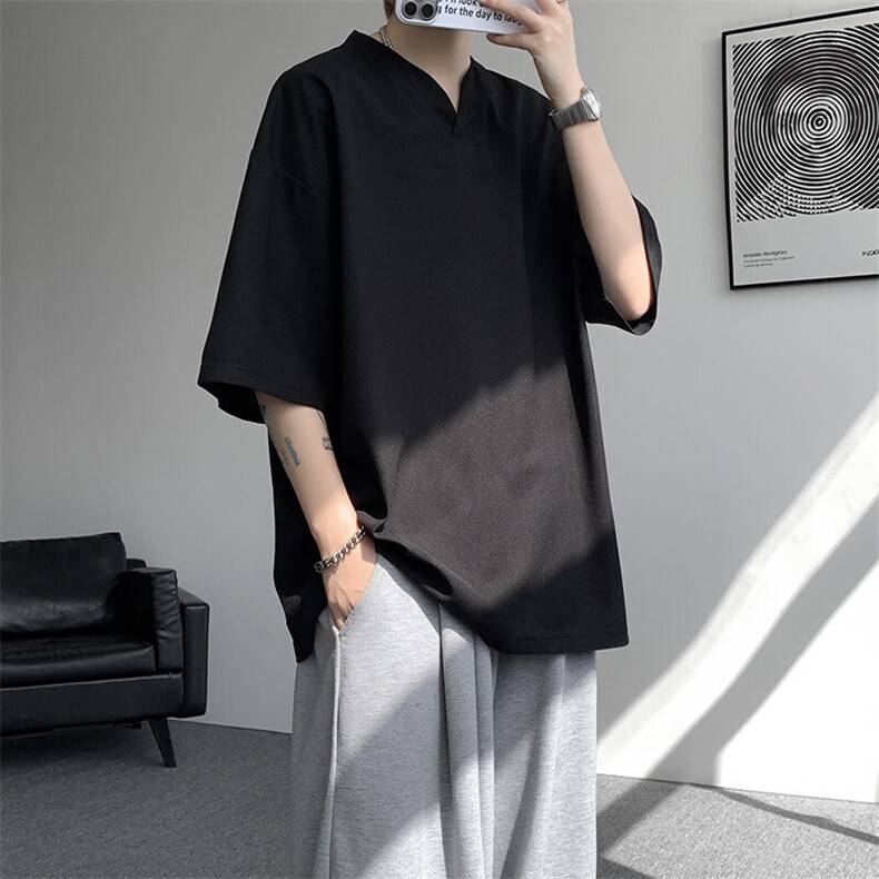 8XL-M短袖t恤男款夏季薄款垂感小V领七分袖加肥加大码DT005特P20,男装T恤,电商B312