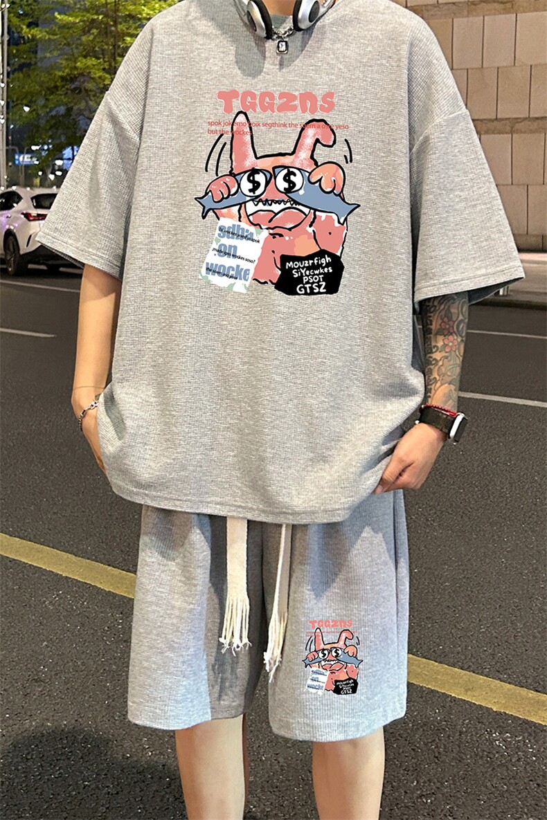 套装！华夫格套装短袖T恤短裤男HTZ534-特p：38,男装牛仔裤,电商B371