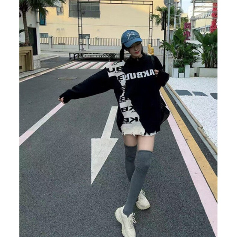 美式复古磨破拼接毛衣男女款设计感圆领宽松休闲针织衫MY284,男装针织衫/毛衣,星座1116A（原606A-3）