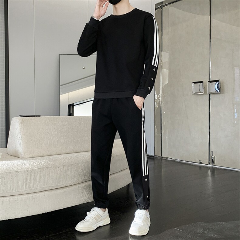大码修身运动时尚帅气一套 圆领卫衣套装男士外套春款图片