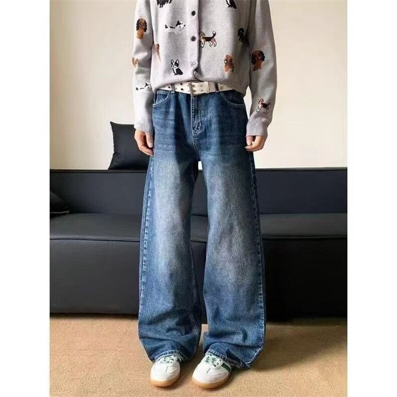 潮流ins韩版百搭星星字母时尚牛仔裤女春秋季新款宽松拖地牛仔裤,男装牛仔裤,星座506A