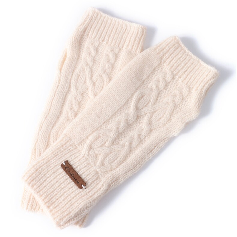 秋冬羊绒羊毛长款露指手套女士麻花针织珍珠保暖护胳膊袖子手臂套，手套，九月九羊绒