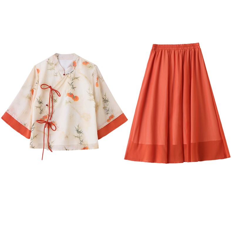 新风中式改良立领印花汉服套装裙292P135,女装套装/套裙,乐衣轩