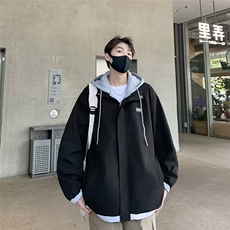潮流假两件夹克男春秋季宽松情侣外套休闲痞帅连帽冲锋衣JX139，男装夹克，星座1116A-1（原606A）