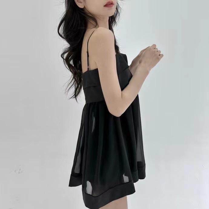 拼接雪纺吊带裙，女装背心吊带，HE