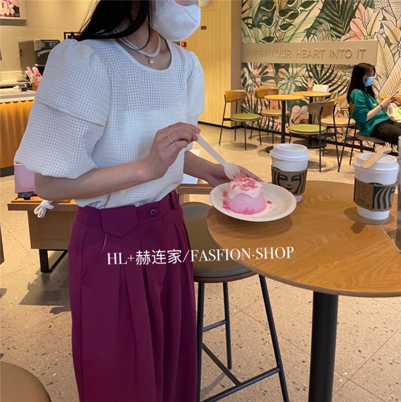 2022春夏新款华夫格花苞短袖小衫，其它，HL+