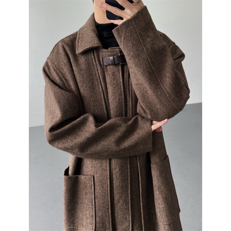 现货25老钱风羊毛复古人纹呢子大衣休闲百搭毛呢大衣mj1097-p228，男装毛呢大衣，电商B288