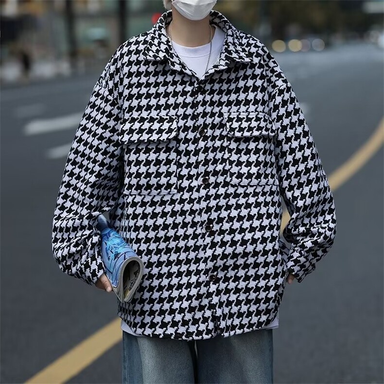 美式街头复古格子长袖男潮牌嘻哈刺绣宽松休闲百搭外套,男装夹克,星座716-3