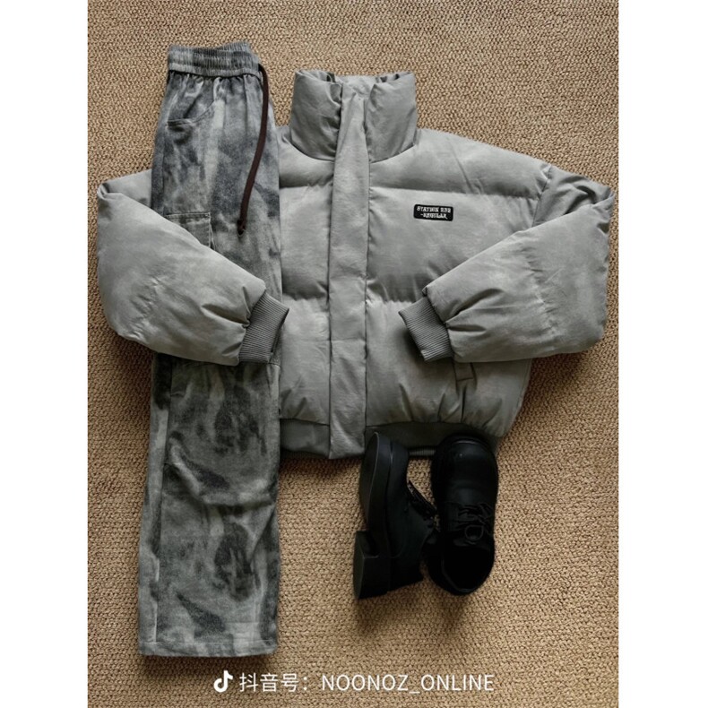 网图现货 扎染棉服美式短款面包服男冬季高街廓形棉衣外套 P108图片