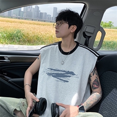 量大优供视频直播高品质重磅260克双纱纯棉印花背心无袖T恤DB167，男装背心/马甲，电商A486