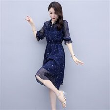 碎花2021年夏季系带时尚气质中长款百搭韩版优雅连衣裙，女装连衣裙，瑶迪依秀