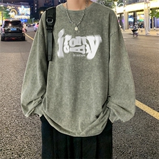 直播品质重磅纯棉美式蜡染水洗做旧潮牌宽松长袖t恤CT376特P38，男装T恤，电商A486