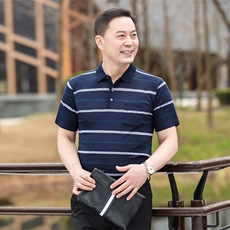 2025新款夏季爸爸装真口袋短袖t恤中老年男装翻领休闲冰丝POLO衫，男装Polo衫，星座1109