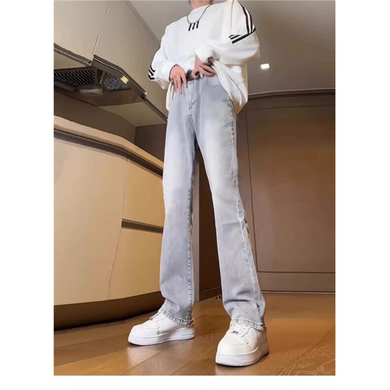 k2506-p38-S-5XL（网络图）高品质灰色微喇微弹现货牛仔裤，男装牛仔裤，星座116