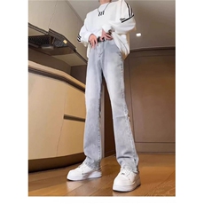 k2506-p38-S-5XL（网络图）高品质灰色微喇微弹现货牛仔裤，男装牛仔裤，星座116