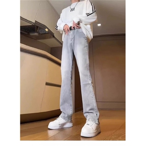 k2506-p38-S-5XL（网络图）高品质灰色微喇微弹现货牛仔裤，男装牛仔裤，星座116