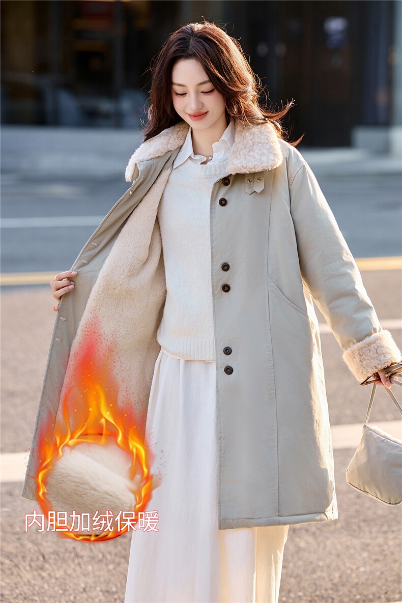 现货！现货！加绒加厚中长款棉服女2025冬季新款洋气减龄羊羔毛,女装棉衣/棉服,以桐