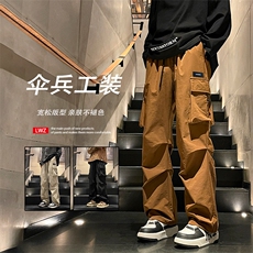 坠感百搭时尚工装裤直筒伞兵休闲长裤加绒裤K211特批38加绒特批48，男装休闲裤，星座718-1