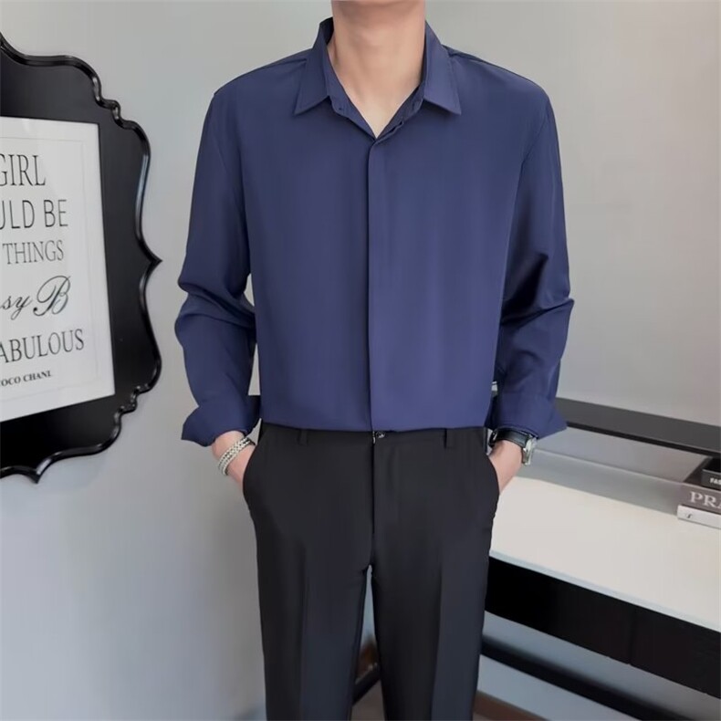 高级感白衬衫男长袖春季冰感轻熟风衬衣韩版潮流帅气上衣服男Y38,男装衬衫,星座1116A-2（原606A-1）