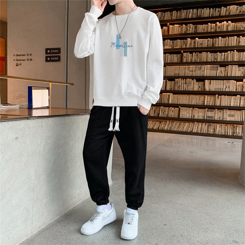 外贸2026秋冬男士潮流竖条印花圆领卫衣套装两件套大码TZ8061-P31,男装休闲套装,星座1816-2（原1210–2）