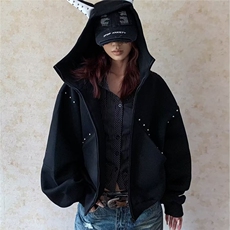 S6168-P72秋冬季帽衫女灰色上衣开衫慵懒宽松廓形连帽卫衣，男装卫衣，电商B323A