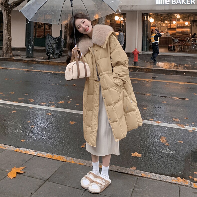 设计感超好看大毛领羽绒服女2025冬新款韩系收腰中长款白鸭绒外套,女装羽绒服,浙宝228