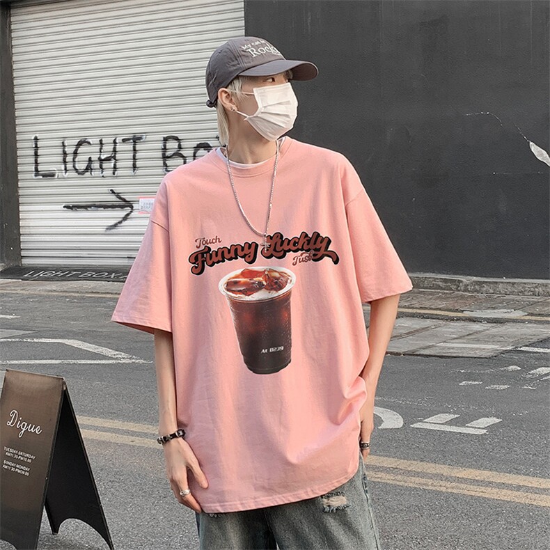 B239-1101-P25冰美式咖啡印花夏季高街重磅落肩袖短袖T恤男,男装T恤,星座514-2(原B239)