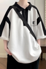 港风新款夏季翻领印花百搭时尚潮流宽松短袖T恤DT6326P45控68，男装T恤，电商A268A