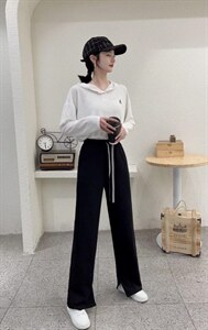 2022春装新款百搭显瘦、显高阔腿裤内侧裤脚开叉,其它,简 影