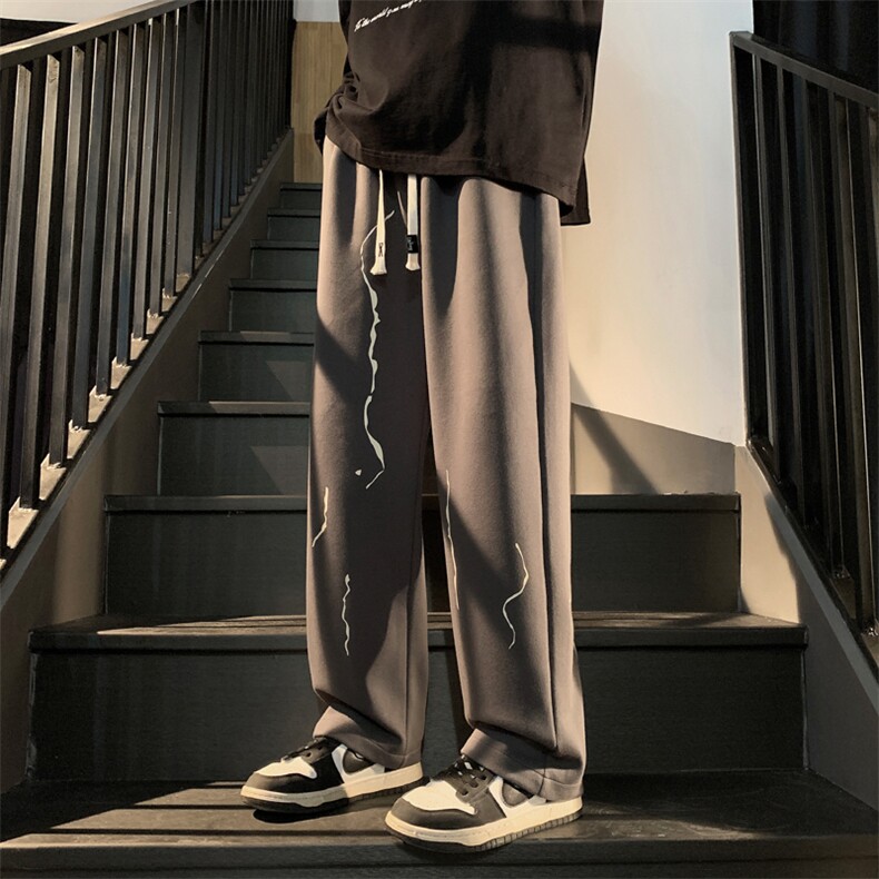 港风2023春夏新款男生百搭阔腿裤束脚纯色休闲裤K23108-P40控68,男装休闲裤,星座717