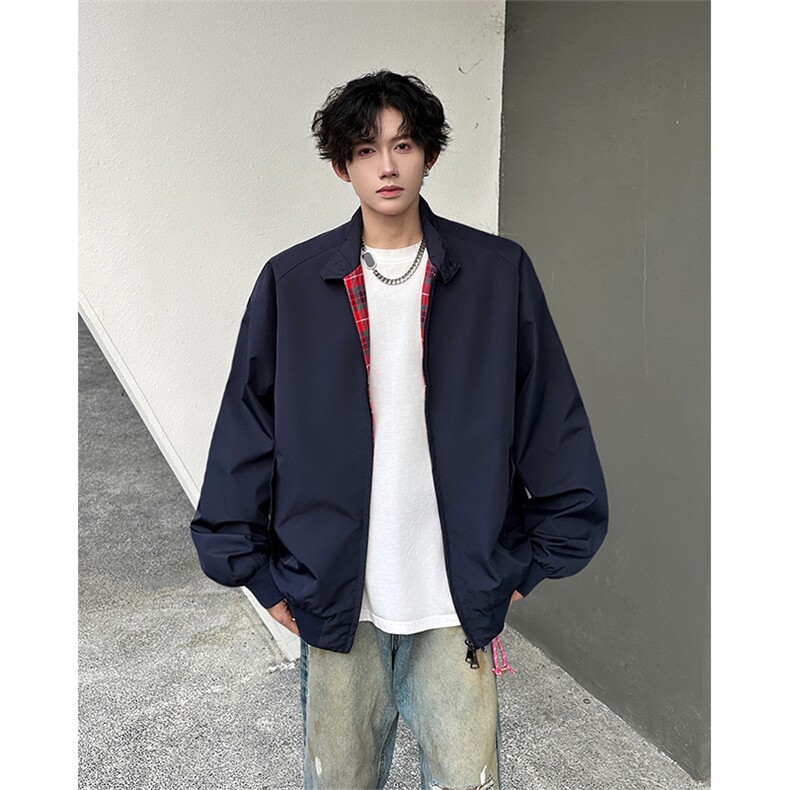 8XL-M美式复古棒球服外套男特大码潮牌双拉链立领夹克衫JK005P85图片