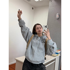 美式印花开衫连帽卫衣男女秋冬季新款潮松情侣拉链外套WY254P58，女装短外套，星座1013-5