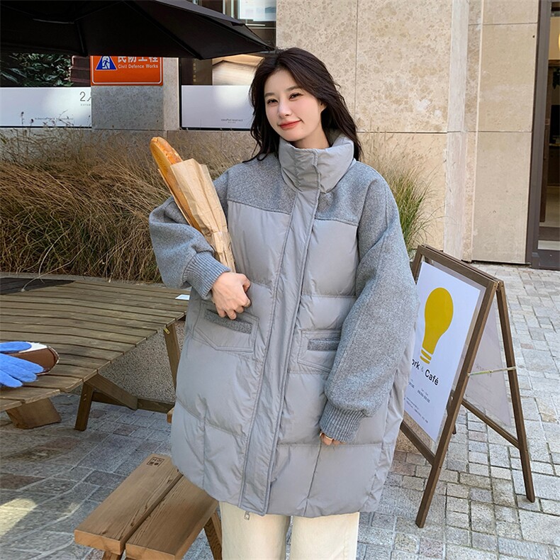 现货：冬装新款欧版宽松型毛呢撞色羽绒服2C135-5019P315K468,女装羽绒服,2C135