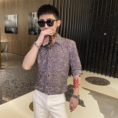 312A-113-P55新款社会小伙中袖衬衫韩版潮流男士五分袖衬衣B，男装T恤，星座312A-5