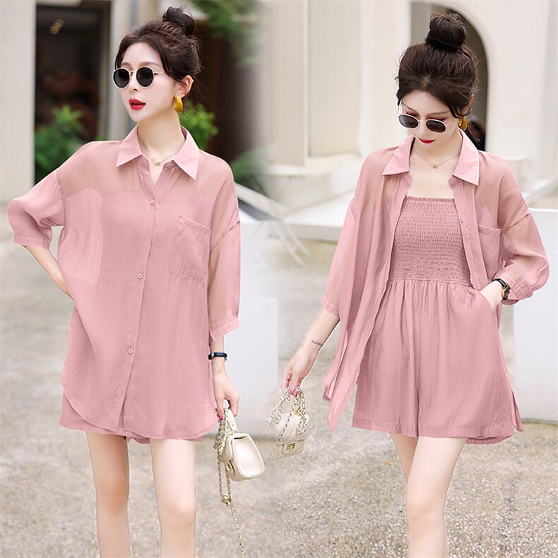 休闲时尚短裤连体套装女2025年夏季新款小个子欧货防晒炸街两件套，女装套装/套裙，意芙