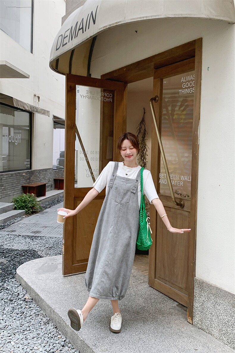 灰色工装背带裙套装女2025夏季新款韩系慵懒风宽松显瘦休闲连衣裙,女装连衣裙,浙宝276（原081）