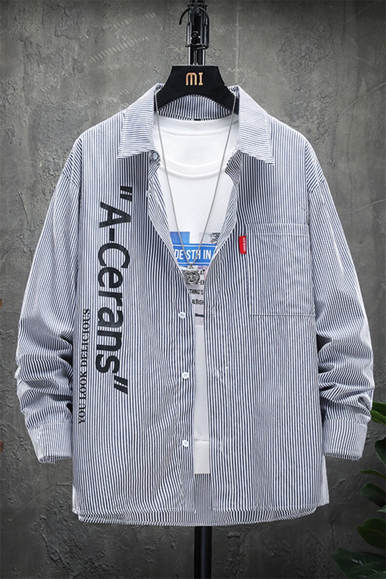 【】A003-HS2003-P50春装新款条纹翻领港风衬衫展架挂拍,男装衬衫,电商A003