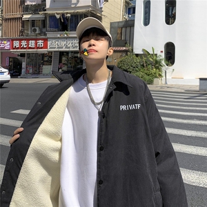 冬季日系复古工装羊羔绒加厚保暖教练夹克男女情侣棉衣外套特批70图片