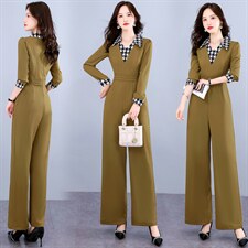 现货连体裤女秋新款时尚气质减龄女职业装阔腿连衣裤，女装连体裤，韩美纤衣