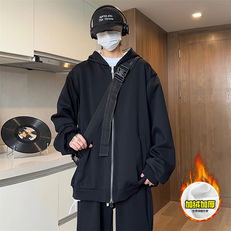 480G重磅加绒硬挺boxy男女秋冬美式高街结构双面连帽卫衣开衫外套，女装短外套，电商A486