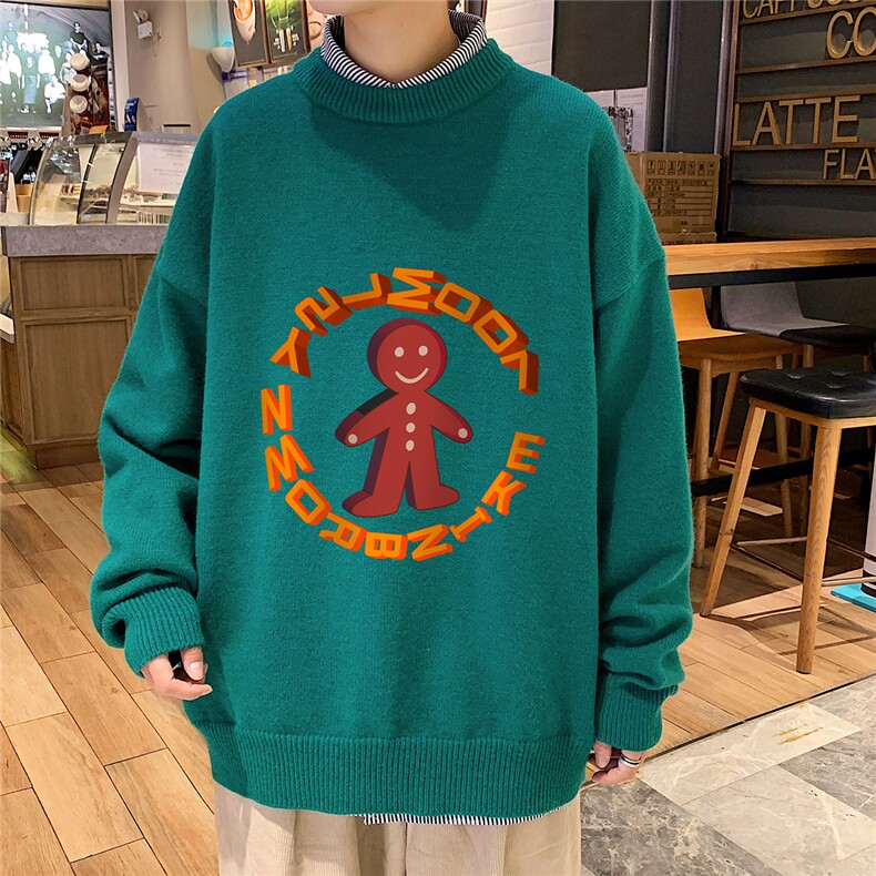 1港风圆领中性情侣潮流大码M-5XL印花加厚毛衣男7693P48加绒P55,男装针织衫/毛衣,星座226-2